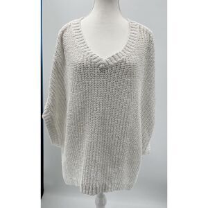 Tommy Bahama Open Knit White Sweater XL Marlina Tape Yarn V-neck Relaxed SS